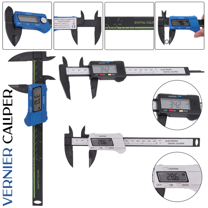 6" Digital Vernier Caliper LCD Display Electronic Ruler Carbon Fiber Micrometer Measuring Tool