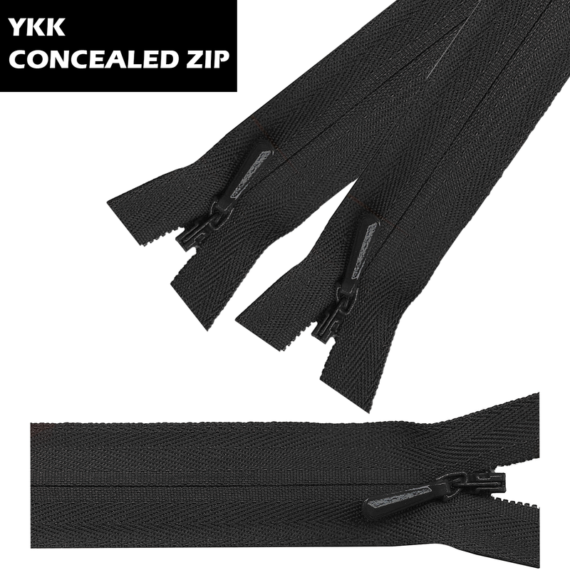 YKK Nylon Concealed Zip, Black Closed End Invisible Zipper Sewing