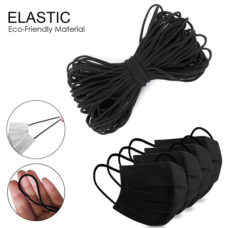 Black 2.5mm Wide Soft Elastic Band Round Thin Earloop Cord For Sewing, Face Mask DIY Crafts