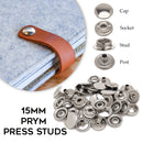 PRYM Press Studs, Non-Sewing 15mm Stainless Steel Snap Fasteners Buttons For Leather Crafts, Handbag