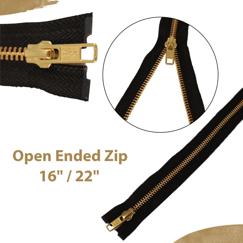 YKK Nylon Open End Black Zipper, Medium Weight Sewing Zip, Brass Metal Teeth Zipper