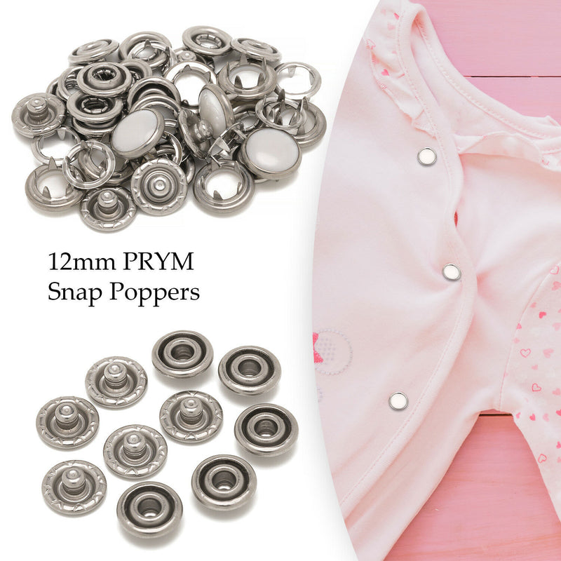 12mm PRYM Pearl Snap Poppers Brass Prong Ring Press Fasteners For Kidswear