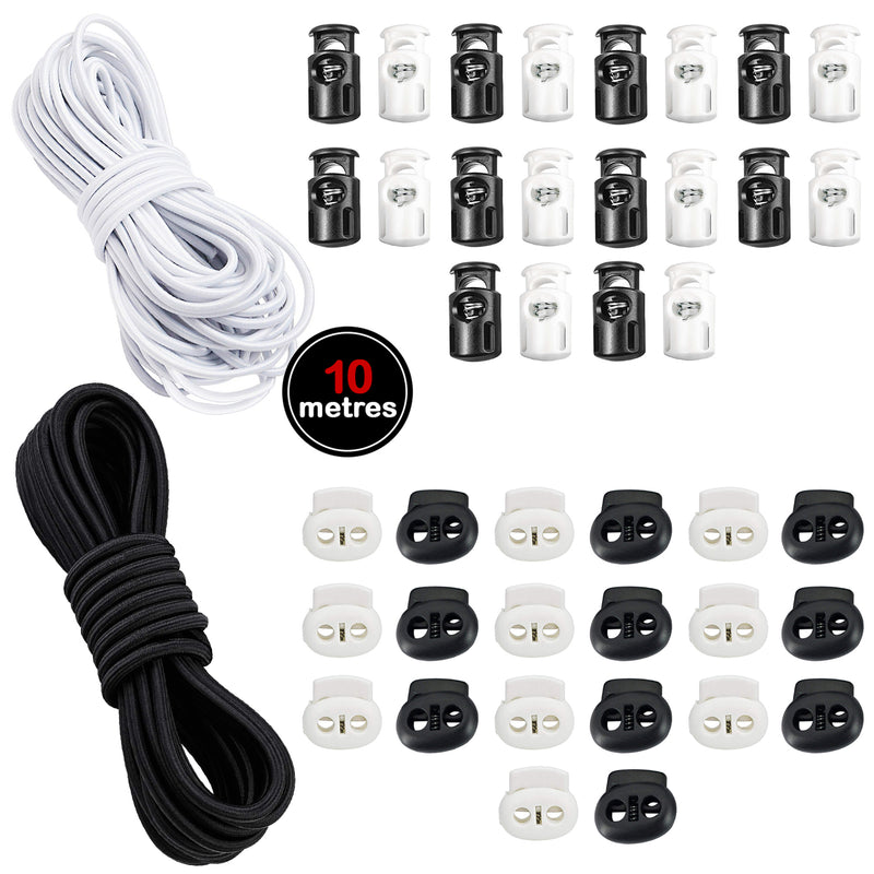 10 Metre Elastic Bungee Shock Cord with 10pcs Cord Adjuster Toggles for Backpack Hammocks Craft