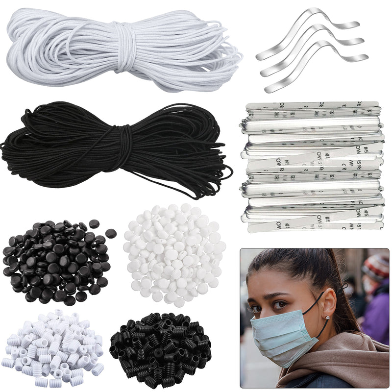 50 Meters Elastic Cord Round with Silicone Cord Lock And Nose Bridge Strips for Face Masks