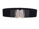 65cm Black Leather Waist Belt with 2 One-Bar Diamante Buckle Belt-Women Fashion Accessory