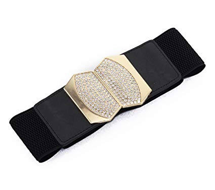 65cm Black Leather Waist Belt with 2 One-Bar Diamante Buckle Belt-Women Fashion Accessory