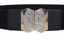65cm Black Leather Waist Belt with 2 One-Bar Diamante Buckle Belt-Women Fashion Accessory