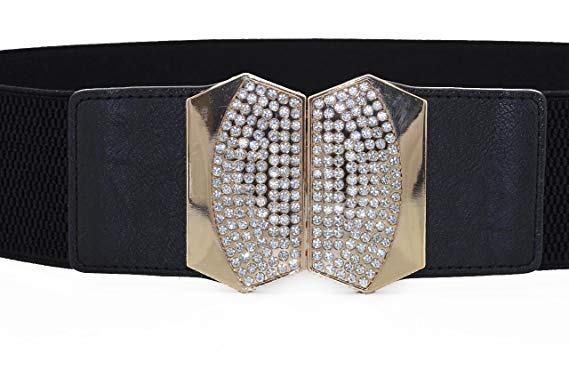 65cm Black Leather Waist Belt with 2 One-Bar Diamante Buckle Belt-Women Fashion Accessory