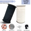 Flat 3/4/5mm Elastic Cord UK - White & Black Soft Elastic - Face Mask, Sewing Craft Stretch Cord