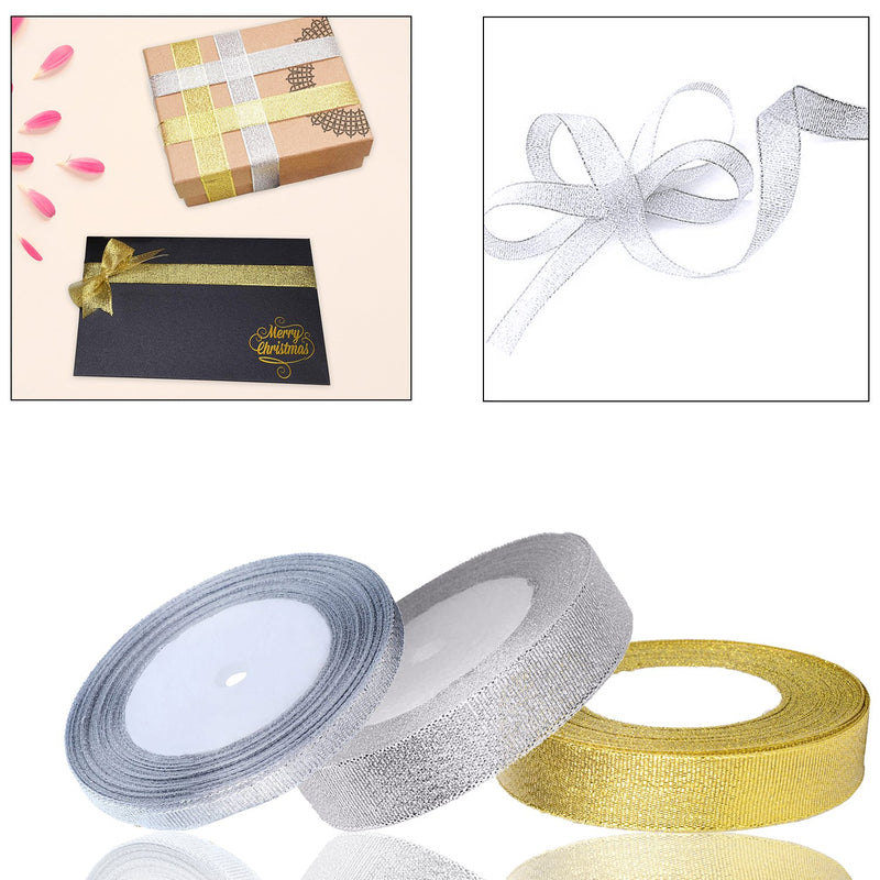 Gold/Silver Merry Christmas Glitter Organza Ribbon For Xmas Tree Decoration