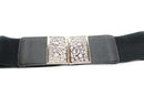 Leather Elasticated / Stretchable Broad Rectangle Stars Clip-ons Black Waist Belt- Women Fashion Accessory-2 Inch Wide 