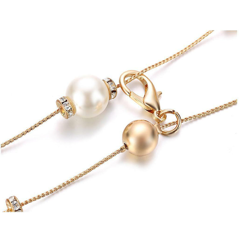  Women's Thin Chain Belt Pearl Beads with Diamante Rings with clasp locks adjustments for Fashion, Fancy Party Dresses, Wedding Gowns - Gold, Silver