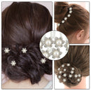 10pcs Rhinestones Crystal Diamante Flower Design White Pearl Hair Pins Hairstyling Accessory
