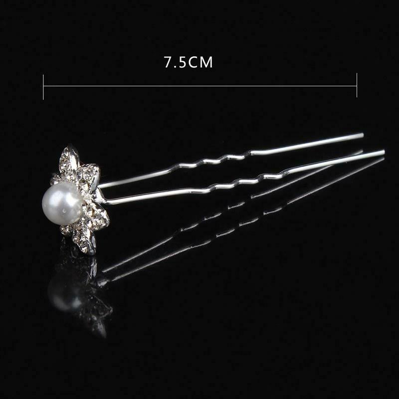 10pcs Rhinestones Crystal Diamante Flower Design White Pearl Hair Pins Hairstyling Accessory