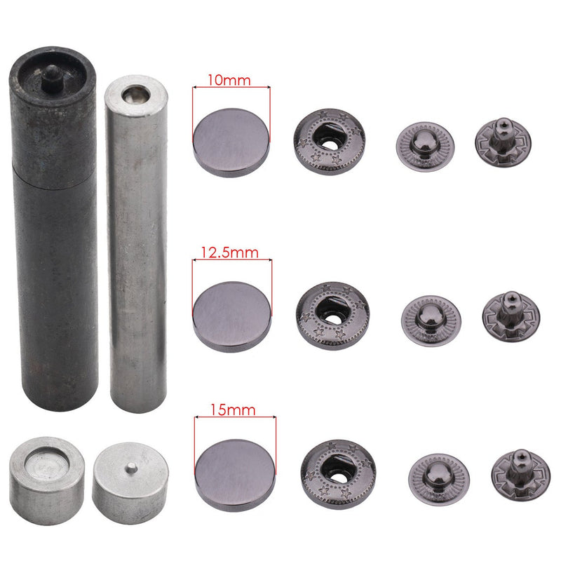 S Spring Press Studs Flat Alloy Cap 4 Parts Fasteners With Hand Tool For DIY Projects, Leather Craft