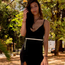 44" Gold Waist Chain Belt with 1 Row Rhinestone Diamond for Women Fashion Accessory 