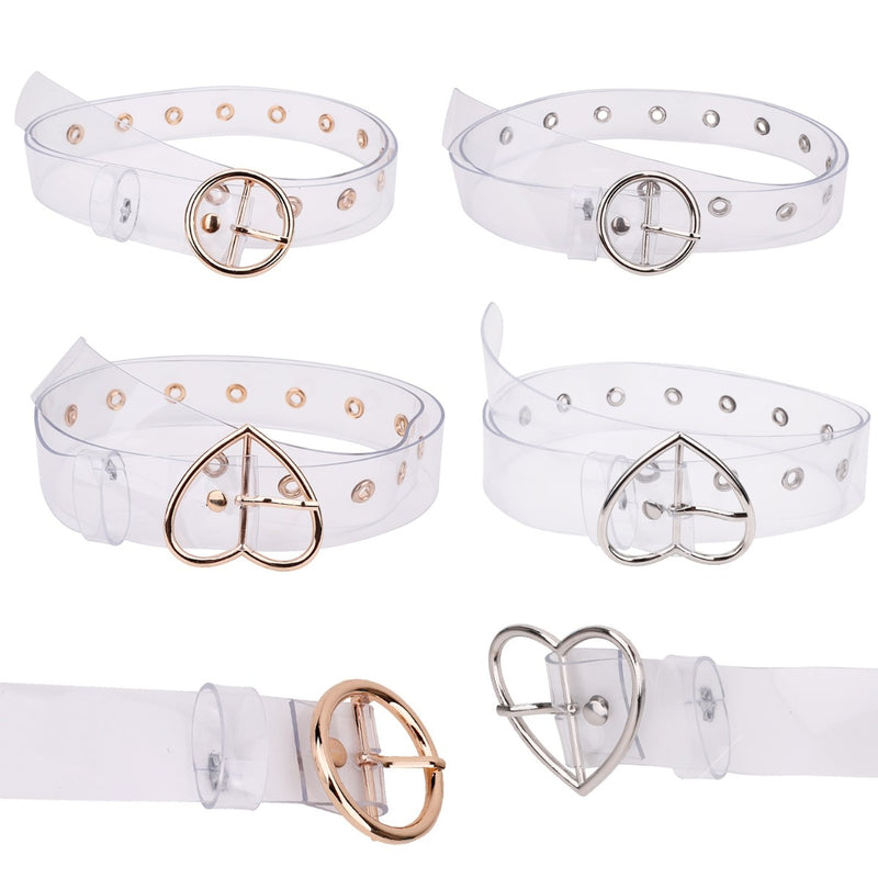 Transparent PVC Plastic 25mm Wide Waist Belt Eyelets Grommet Studded Clear Waistband With Pin Buckle For Jeans, Dresses, Casual & Formal Wear