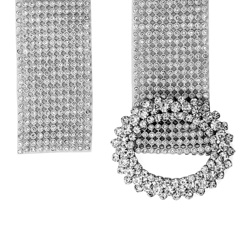 Women's Bling Belt 11 Row Clear Crystal Diamante Studded Silver Acrylic Flexible WaistBand, 35mm 