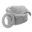 Women's Bling Belt 11 Row Clear Crystal Diamante Studded Silver Acrylic Flexible WaistBand, 35mm 