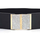 Black Elasticated Waist Belt with Diamante Buckle for Women's Fashion Accessory