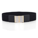 Black Elasticated Waist Belt with Diamante Buckle for Women's Fashion Accessory