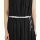 48" Diamante Mesh Belt with Flower Charms Chain Waist Belt for Women Fashion Accessory - Gold, Silver