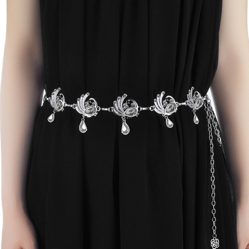 40" Peacock Design Diamante Rhinestone Waist Chain Belts for Women Fashion Accessory - Silver, Green, Pink