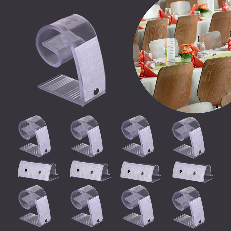 Transparent Table Skirting Clips, Plastic Tablecloth Clips With Hook & Loop Strips - 12pcs