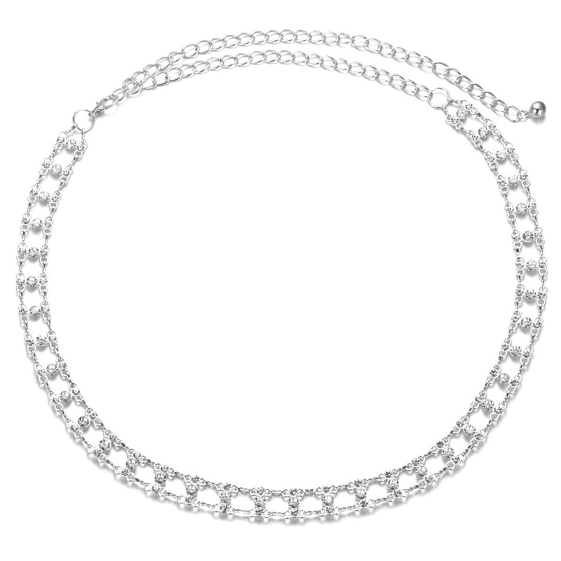 46" Long 3 Row Diamante Rhinestone Waist Chain Belts for Women Fashion Accessory - Silver, Gold