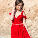 45" Round and Hanging Pearl Chain Waist Belt, Women Fashion Accessory - Baby Pink, Clear 