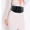 Women's Black PU Leather Corset Waist Belt with Black Lace for Fashion Accessory