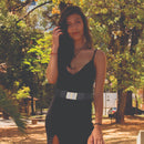 Black Elasticated Waist Belt with Diamante Buckle for Women's Fashion Accessory