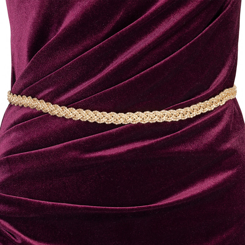 46" Long Two Line Braided Chain Waist Belt, Women Fashion Accessory - Silver, Gunmetal, Gold