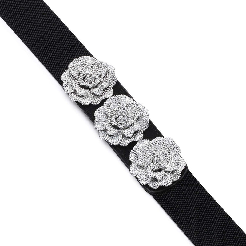 Women's Elasticated Waist Belt Flower Design Embellishment Stretchable Adjustable Waistband for Girls Dresses, Gown, One Piece, Ladies Fashion Accessory