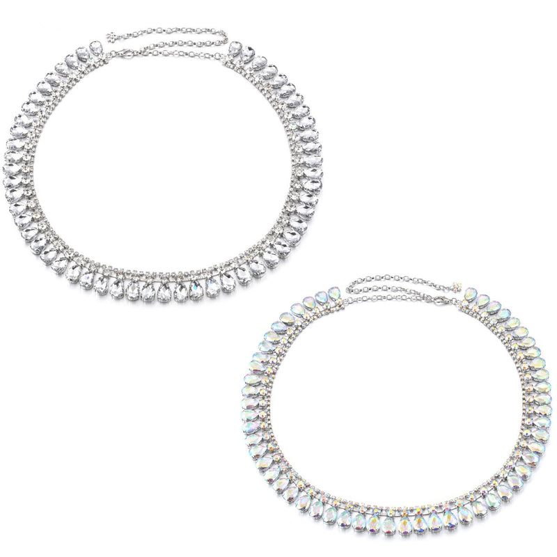 42" Waist Chain Belt Rhinestone Diamante for Women Fashion Accessory - Silver, AB