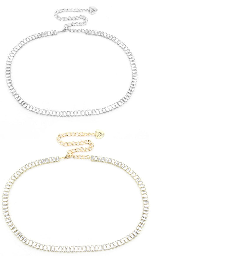 45" Diamante Ab Rhinestones in Round Shape  Waist Chain Belts for Women Fashion Accessory - Gold, Silver
